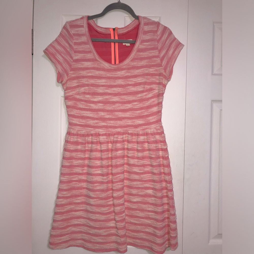 Maison Jules bubblegum pink white striped dress fit flare women’s size‎ medium